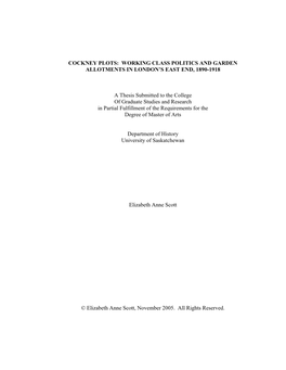 Working Class Politics and Garden Allotments in London’S East End, 1890-1918