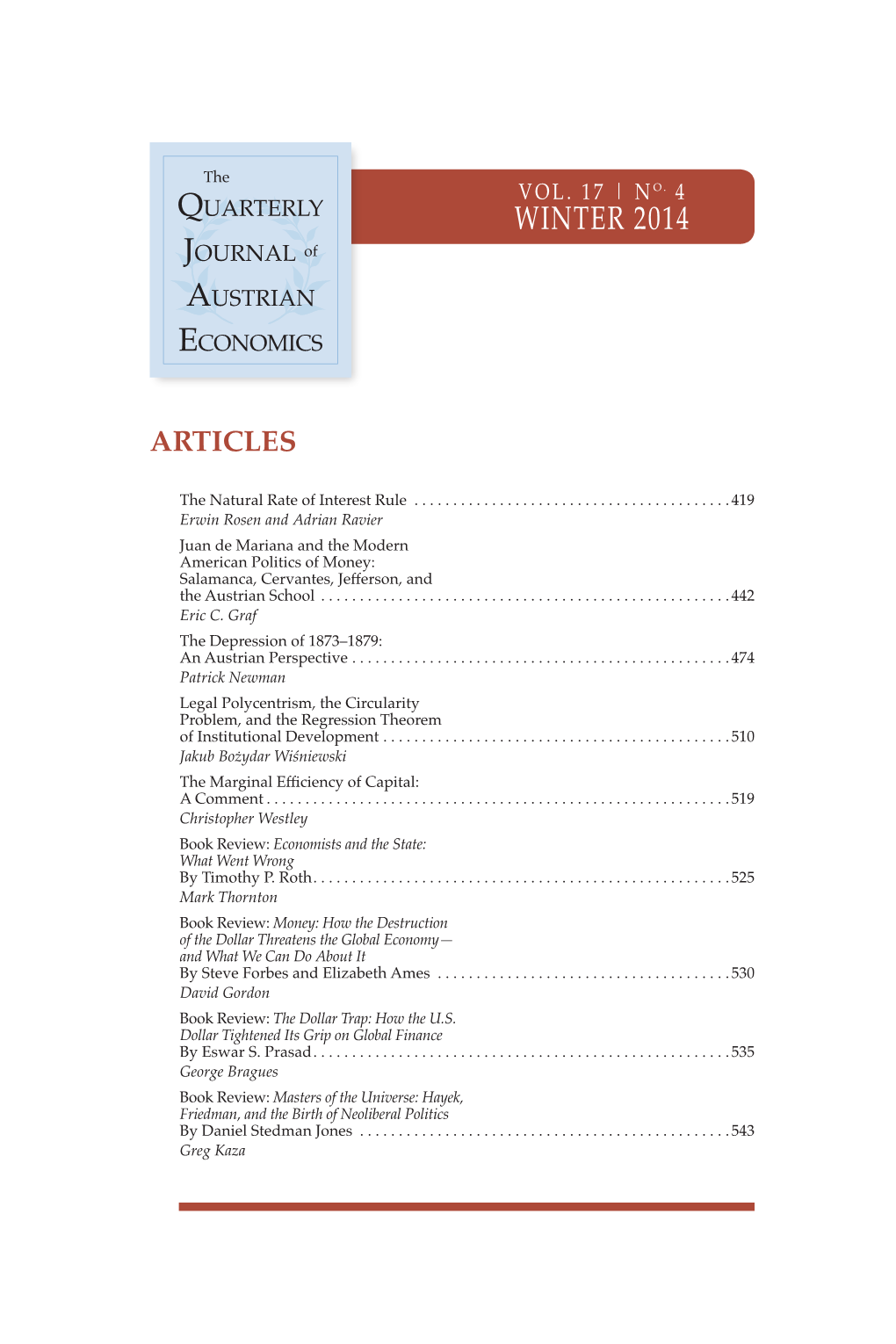 WINTER 2014 Journal of Austrian Economics