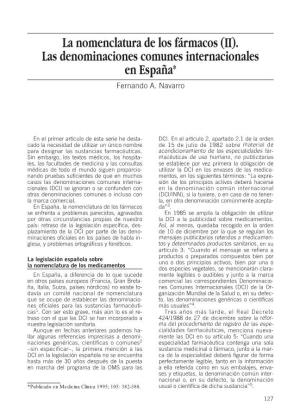 La Nomenclatura De Los Fármacos (II). Las Denominaciones Comunes Internacionales En España* Fernando A