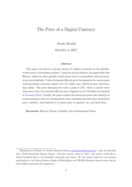 The Price of a Digital Currency