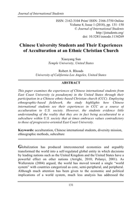 Chinese University Students and Their Experiences of Acculturation at an Ethnic Christian Church