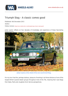 Triumph Stag – a Classic Comes Good
