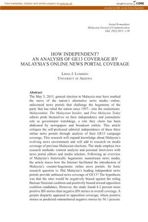 An Analysis of Ge13 Coverage by Malaysia's Online News