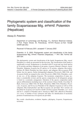 Phylogenetic System and Classification of the Family Scapaniaceae