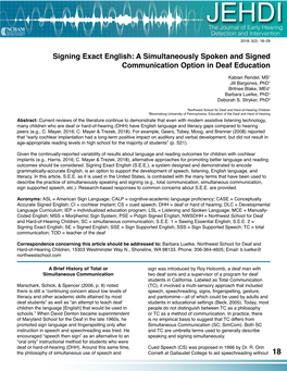 Signing Exact English: a Simultaneously Spoken and Signed Communication Option in Deaf Education