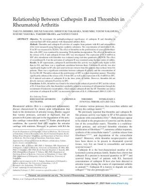 Relationship Between Cathepsin B and Thrombin in Rheumatoid Arthritis