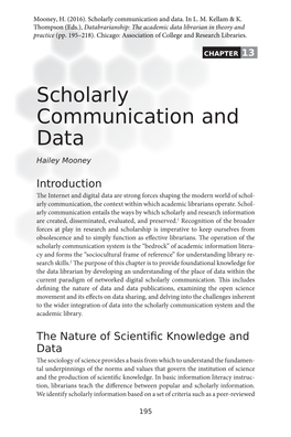Scholarly Communication and Data