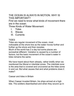 First We Need to Know What Kinds of Movement There Are in the Ocean