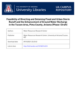Feasibility of Diverting and Detaining Flood Water and Urban Storm Runoff, and the Enhancement of Natural Recharge