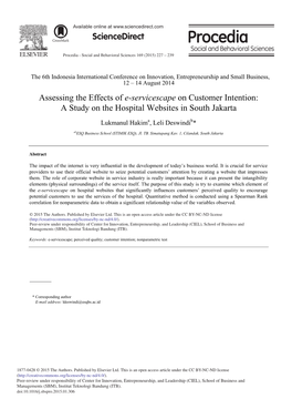 Assessing the Effects of E-Servicescape on Customer Intention: a Study on the Hospital Websites in South Jakarta