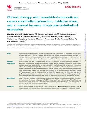 Chronic Therapy with Isosorbide-5-Mononitrate Causes Endothelial Dysfunction, Oxidative Stress, and a Marked Increase in Vascular Endothelin-1 Expression