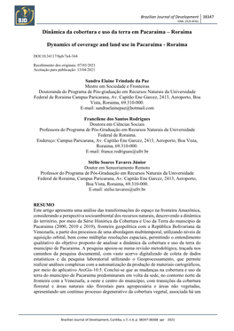 Dinâmica Da Cobertura E Uso Da Terra Em Pacaraima – Roraima Dynamics of Coverage and Land Use in Pacaraima