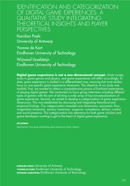 Identification and Categorization of Digital Game Experiences: a Qualitative Study Integrating Theoretical Insights and Player Perspectives