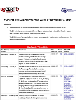 Vulnerability Summary for the Week of November 3, 2014