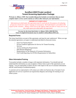 Surerent 2020 Private Landlord Tenant Screening Application Package Welcome to Alliance 2020