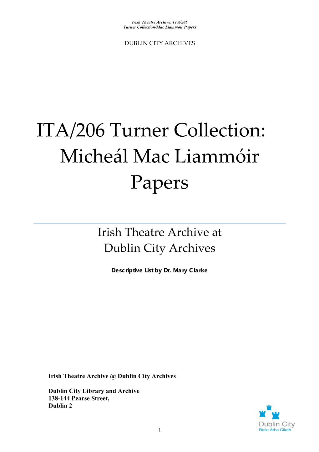 ITA/206 Turner Collection: Micheál Mac Liammóir Papers