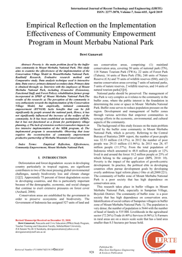 Empirical Reflection on the Implementation Effectiveness of Community Empowerment Program in Mount Merbabu National Park