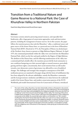 The Case of Khunzhrav Valley in Northern Pakistan