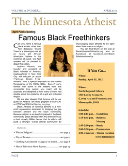 Mnatheists.Org Published by Minnesota Atheists, President’S Column 3 President: August Berkshire P.O