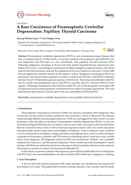 A Rare Coexistence of Paraneoplastic Cerebellar Degeneration: Papillary Thyroid Carcinoma