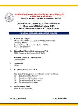UNIVERSITY of DELHI) Sector-2, Phase-I, Dwarka, New Delhi – 110075