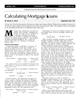 Calculating Mortgage Loans