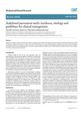 Ankylosed Permanent Teeth: Incidence, Etiology and Guidelines for Clinical