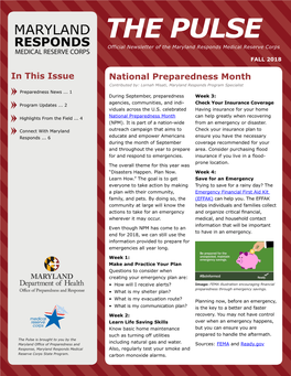 THE PULSE Official Newsletter of the Maryland Responds Medical Reserve Corps