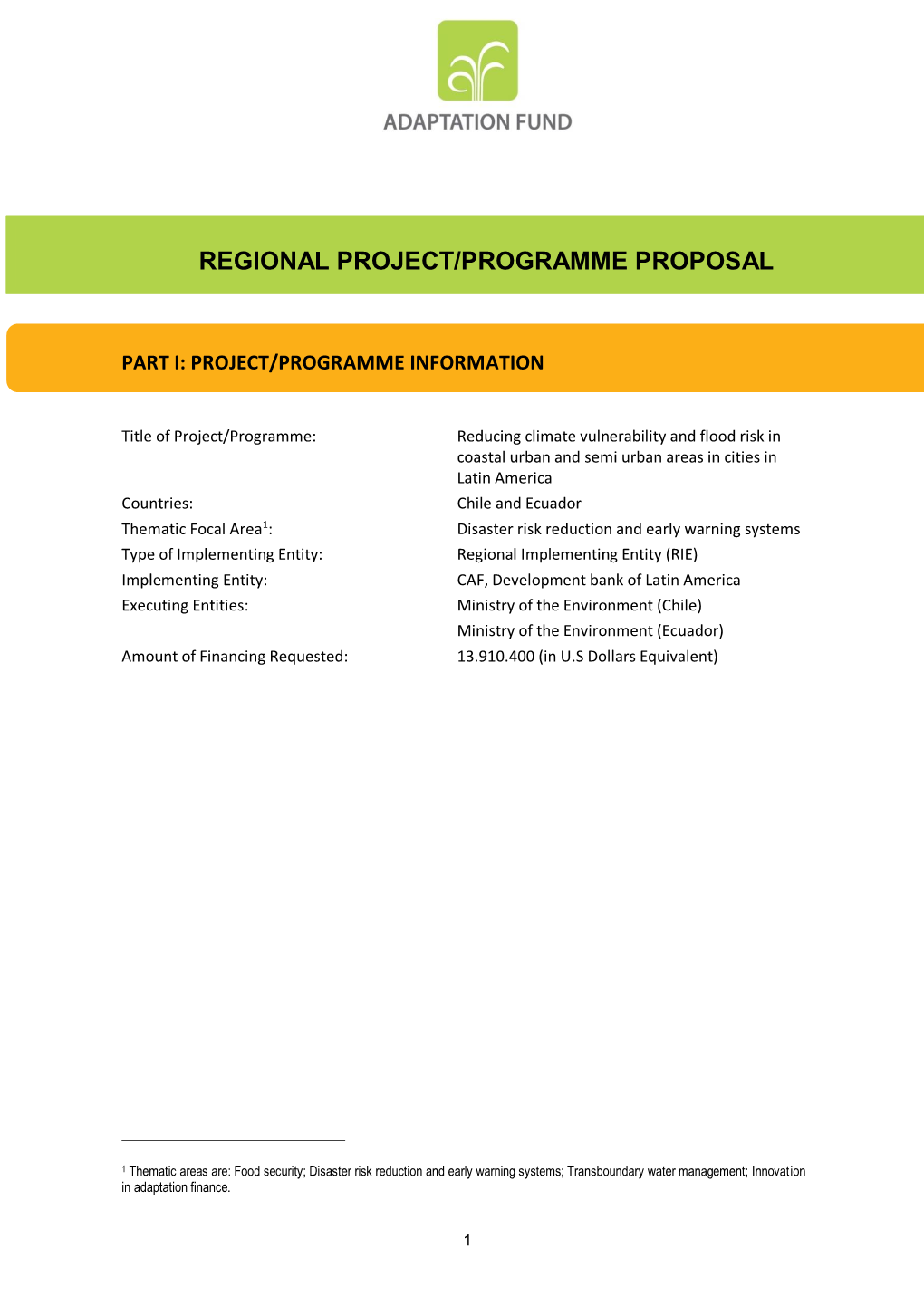 Regional Project/Programme Proposal