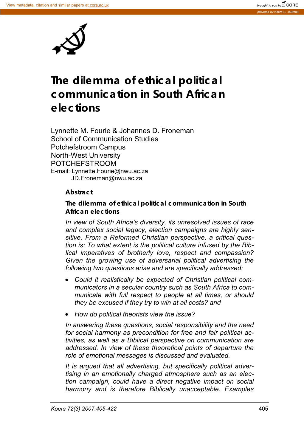 The Dilemma of Ethical Political Communication in South African Elections