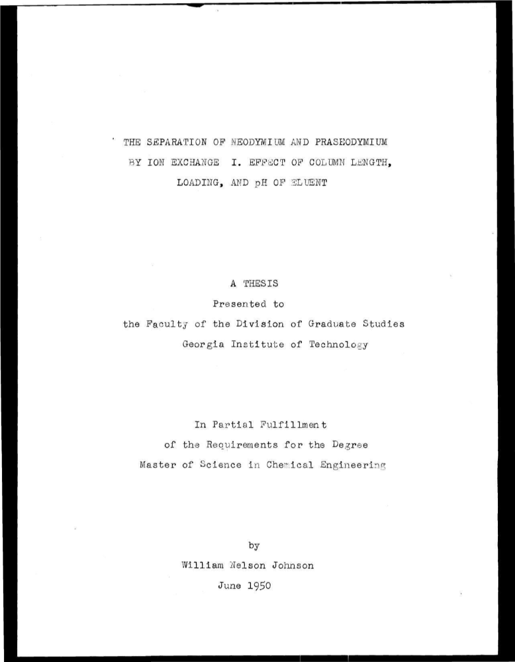 The Separation of Neodymium and Praseodymium by Ion Exchange I