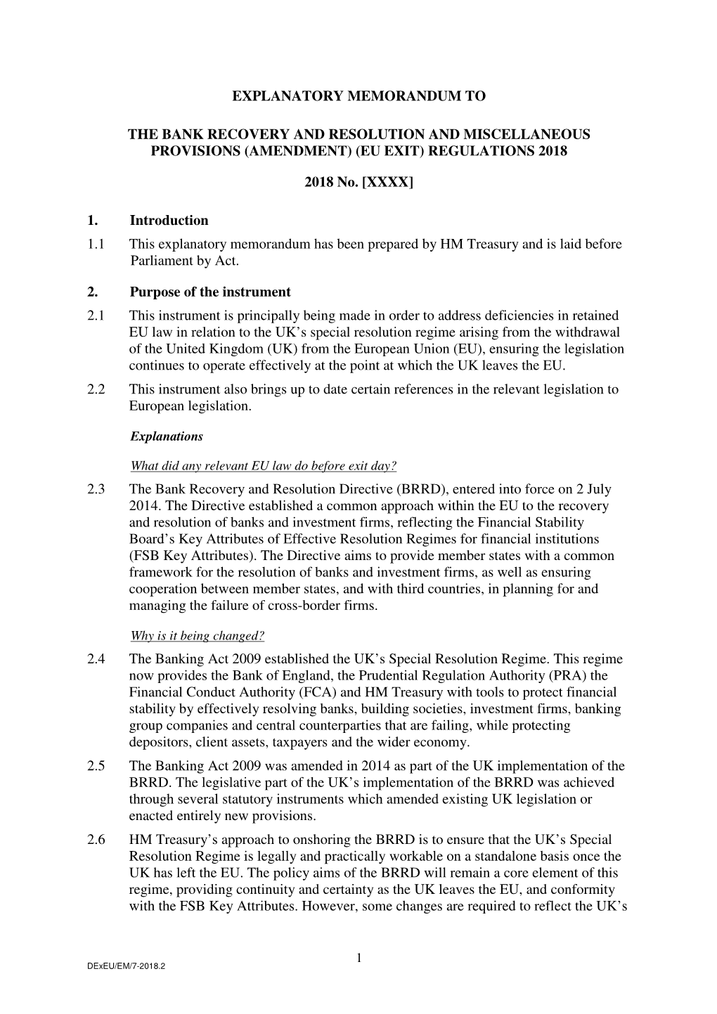 The Bank Recovery and Resolution and Miscellaneous Provisions (Amendment) (Eu Exit) Regulations 2018