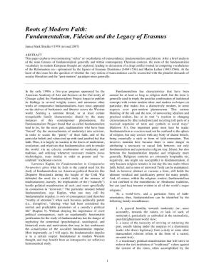 Roots of Modern Faith: Fundamentalism, Fideism and the Legacy of Erasmus