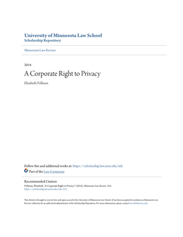 A Corporate Right to Privacy Elizabeth Pollman