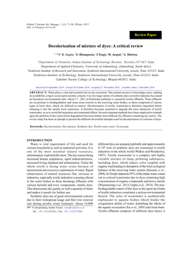 Decolorization of Mixture of Dyes: a Critical Review