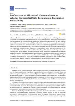And Nanoemulsions As Vehicles for Essential Oils: Formulation, Preparation and Stability