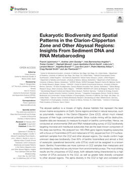 Eukaryotic Biodiversity and Spatial Patterns in the Clarion-Clipperton Zone and Other Abyssal Regions: Insights from Sediment DNA and RNA Metabarcoding