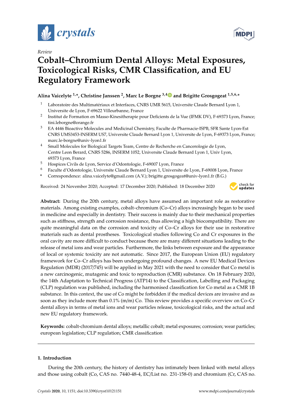 Cobalt–Chromium Dental Alloys: Metal Exposures, Toxicological Risks, CMR Classiﬁcation, and EU Regulatory Framework