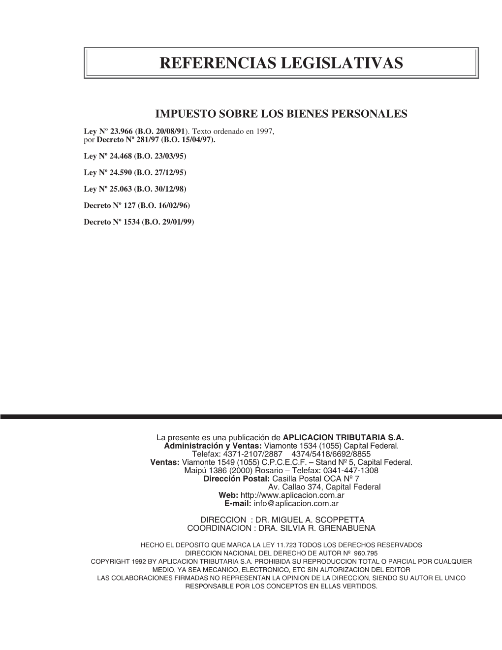 IMPUESTO SOBRE LOS BIENES PERSONALES Ley Nº 23.966 (B.O