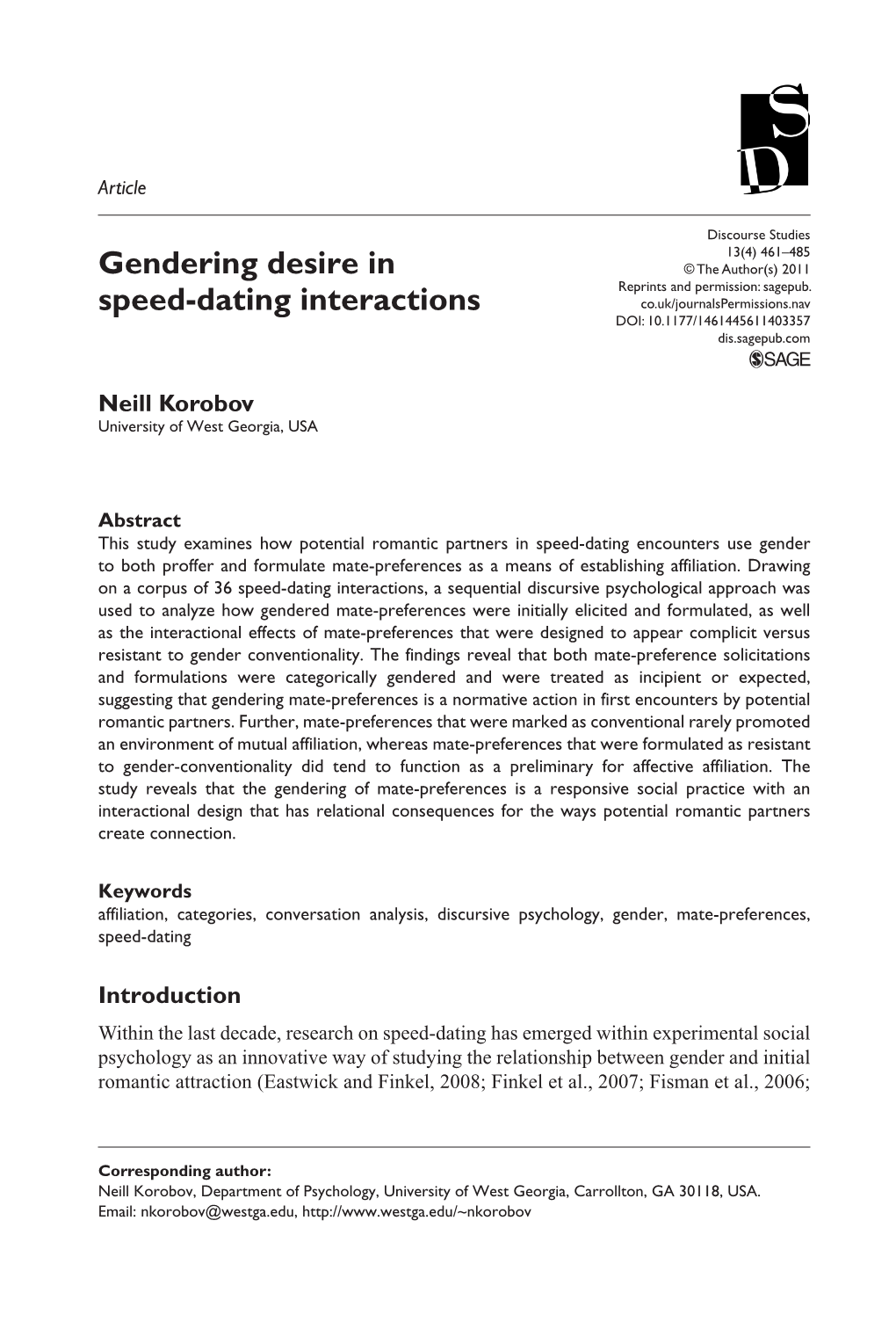 Gendering Desire in Speed-Dating Interactions