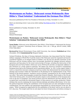 'Holocaust Versus Wehrmacht: How Hitler's "Final Solution" Undermined the German War Effort'