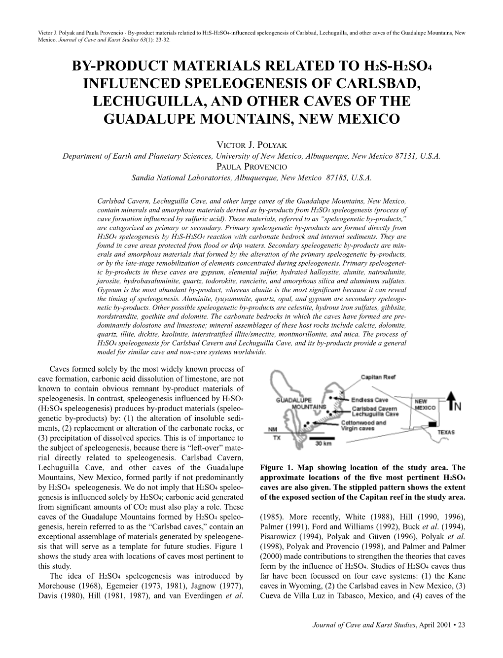 By-Product Materials Relatied to H2S-H2SO4-Influenced Speleogenesis of Carlsbad, Lechuguilla, and Other Caves of the Guadalupe Mountains, New Mexico