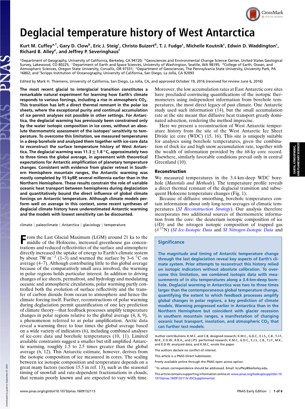 Deglacial Temperature History of West Antarctica