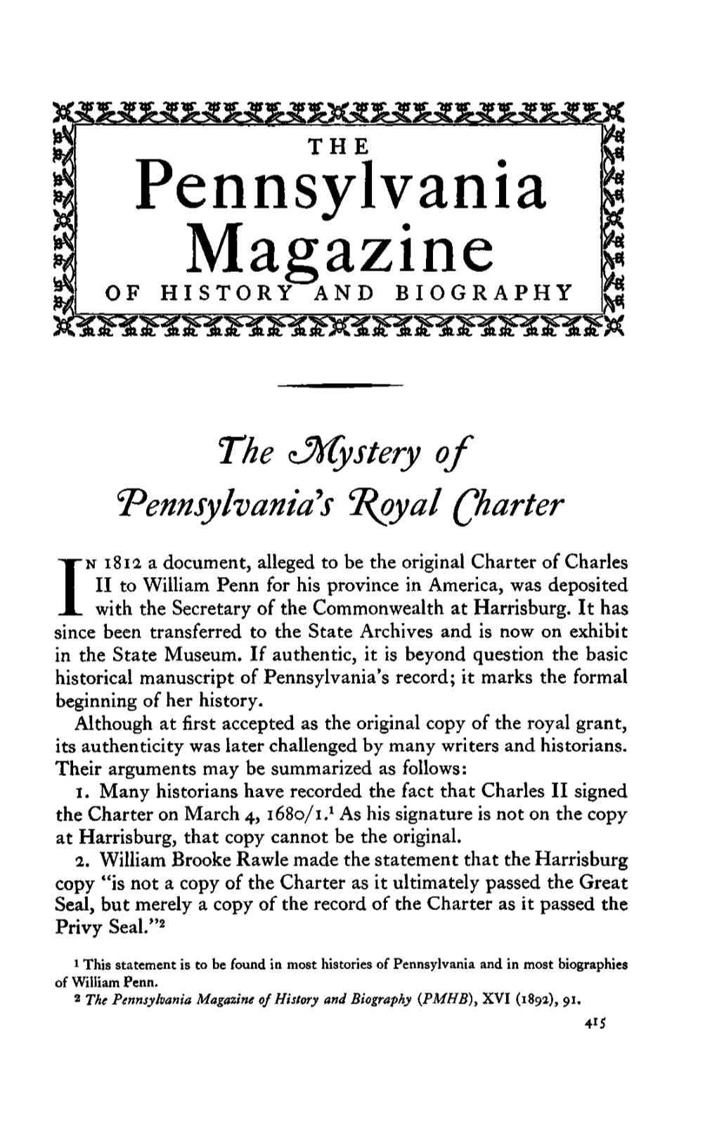 Pennsylvania Magazine of HISTORY and BIOGRAPHY