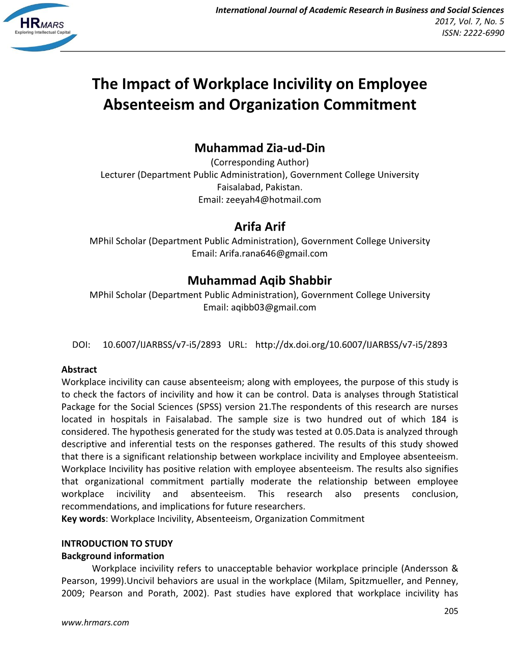 The Impact of Workplace Incivility on Employee Absenteeism and Organization Commitment