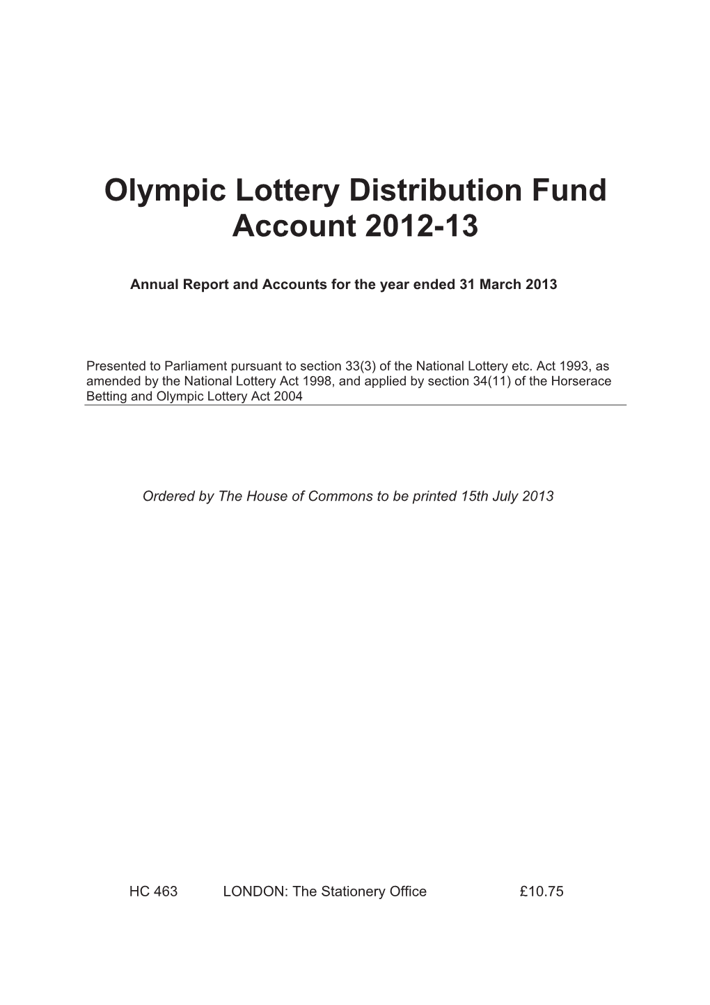 Olympic Lottery Distribution Fund Account 2012-13