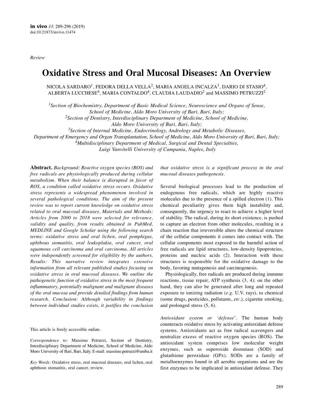 Oxidative Stress and Oral Mucosal Diseases