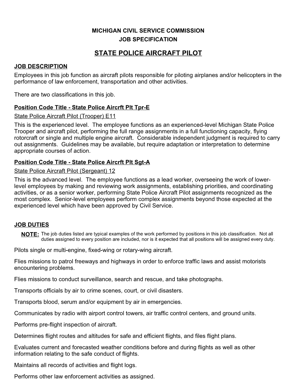 State Police Aircraft Pilot (Sergeant) 12 This Is the Advanced Level