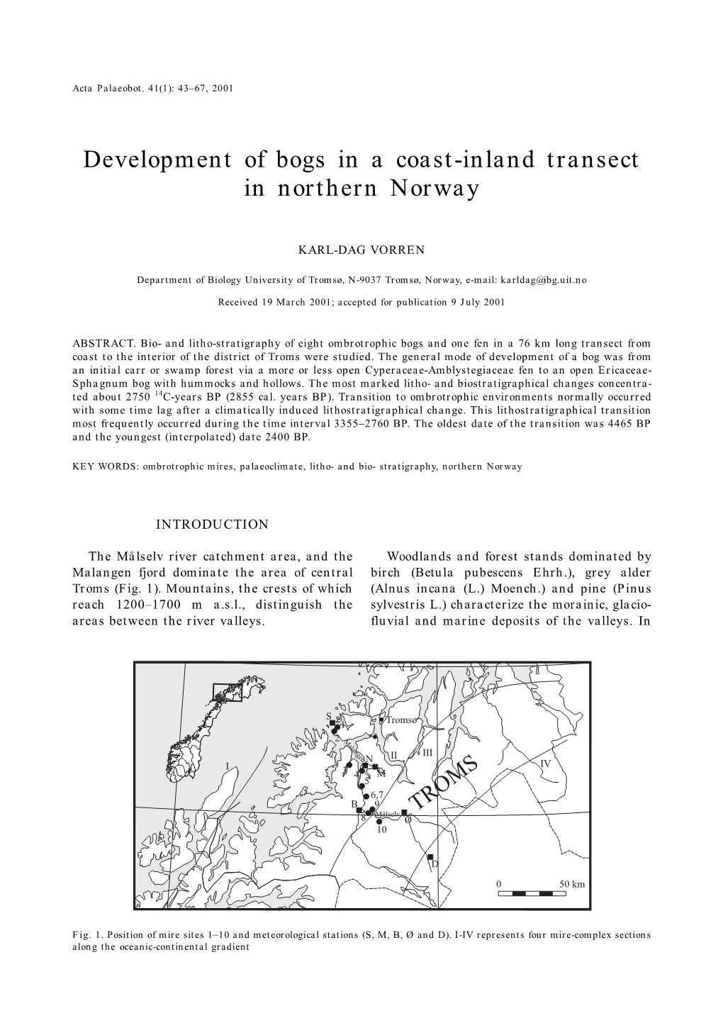 Development of Bogs in a Coast-Inland Transect in Northern Norway