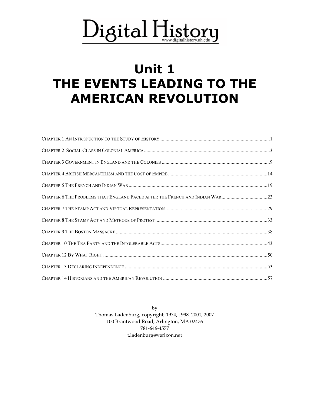 UNIT 1: the Events Leading to the American Revolution